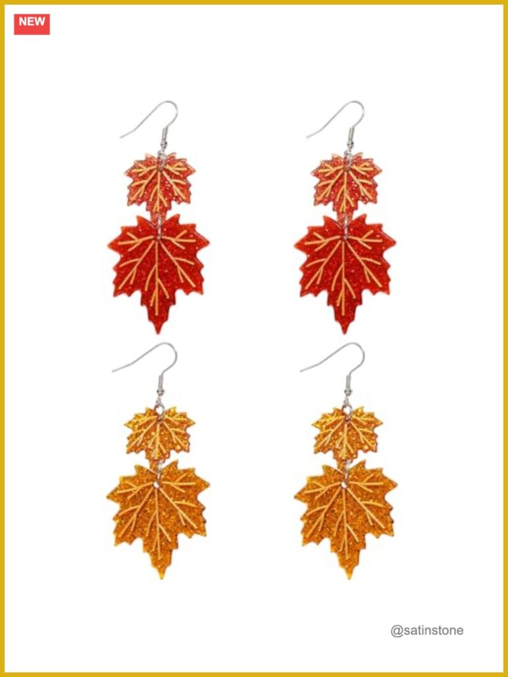 Maple Leaf Earrings Set of 4 Pairs Acrylic Dangle Fall Thanksgiving Jewelry